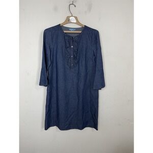 Draper James Womens Dress 8 Blue Coastal Beachy Denim Ruffle Romantic Capsule